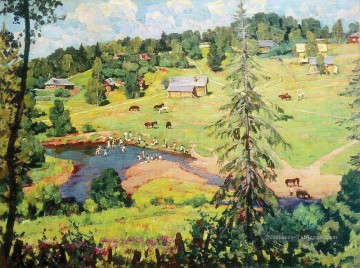 Paysage des plaines œuvres - juillet bain 1925 Konstantin Yuon plan scènes paysage